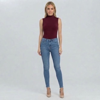 Premium Fit Dik Yaka Modal Kumaş Kolsuz Bordo Body