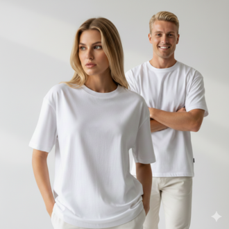 Premium Essential Unisex Beyaz Yarım Oversize Tişört