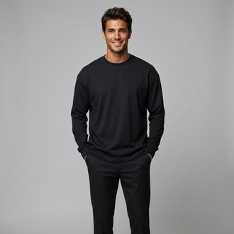 Premium Essential Siyah Yarım Oversize Uzun Kollu Tişört