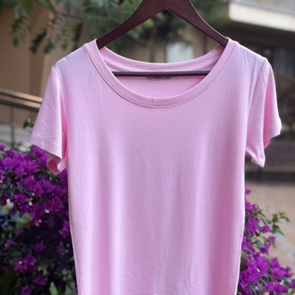 Premium Relax Fit Oval Yaka Tişört Pembe