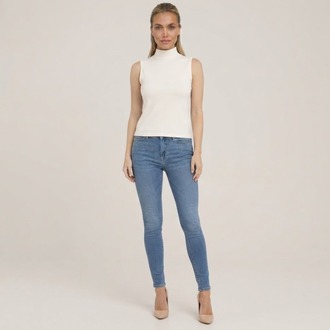 Premium Fit Dik Yaka Modal Kumaş Kolsuz Ekru Body