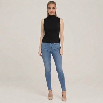 Premium Fit Dik Yaka Modal Kumaş Kolsuz Siyah Body