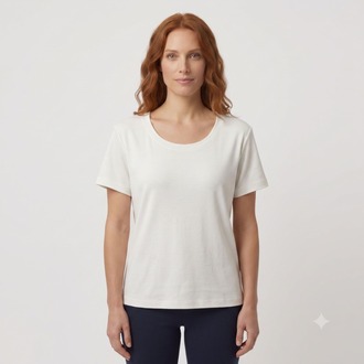 Premium Relax Fit Oval Yaka Tişört Kırık Beyaz