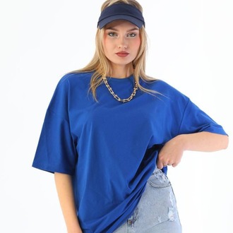 Premium Heavy Unisex Kobalt Mavi Oversize Tişört
