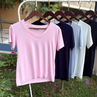Premium Relax Fit V Yaka Tişört Pembe