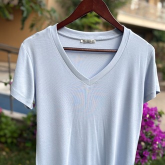 Premium Relax Fit V Yaka Tişört Açık Mavi