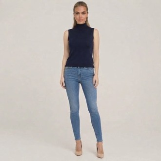Premium Fit Dik Yaka Modal Kumaş Kolsuz Lacivert Body