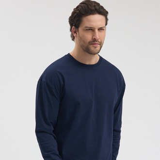 Premium Essential Lacivert Yarım Oversize Uzun Kollu Tişört