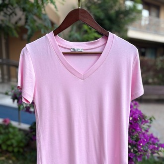 Premium Relax Fit V Yaka Tişört Pembe