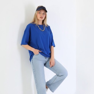 Premium Heavy Unisex Kobalt Mavi Oversize Tişört