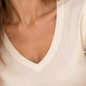 Premium Relax Fit V Yaka Uzun Kollu Tişört Ekru