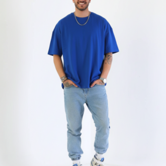 Premium Heavy Unisex Kobalt Mavi Oversize Tişört