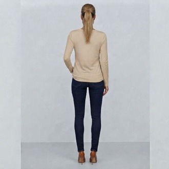 Premium Relax Fit V Yaka Uzun Kollu Tişört Bej