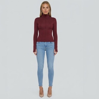 Premium Fit Uzun Kollu Çımalı Dik Yakalı Bordo Body