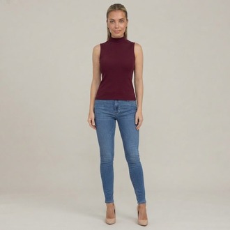 Premium Fit Dik Yaka Modal Kumaş Kolsuz Bordo Body
