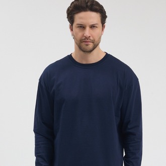 Premium Essential Lacivert Yarım Oversize Uzun Kollu Tişört