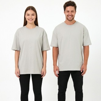 Premium Essential Unisex  Gri  Yarım Oversize Tişört
