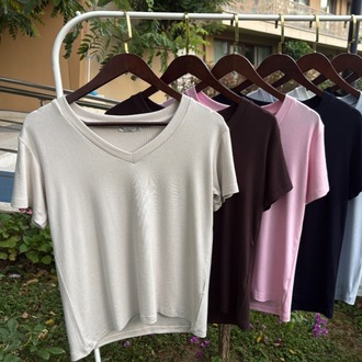 Premium Relax Fit V Yaka Tişört Bej