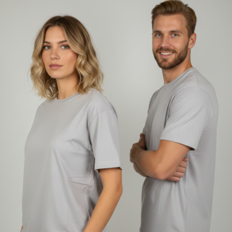 Premium Touch Unisex Gri Basic Tişört