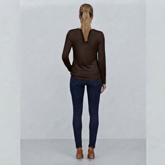 Premium Relax Fit V Yaka Uzun Kollu Tişört Kahverengi