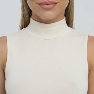 Premium Fit Dik Yaka Modal Kumaş Kolsuz Ekru Body