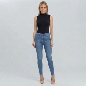 Premium Fit Dik Yaka Modal Kumaş Kolsuz Siyah Body