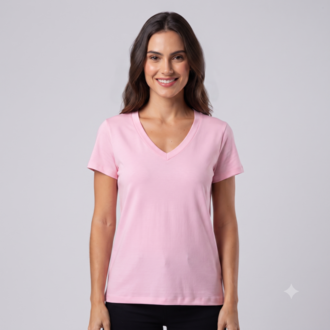 Premium Relax Fit V Yaka Tişört Pembe