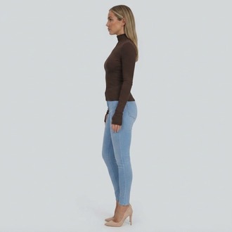 Premium Fit Uzun Kollu Çımalı Dik Yakalı Kahverengi Body