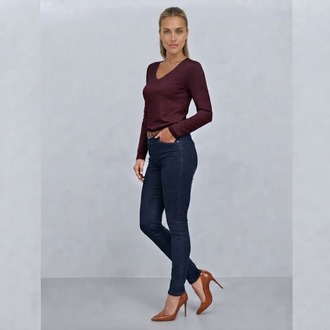 Premium Relax Fit V Yaka Uzun Kollu Tişört Bordo