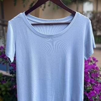Premium Relax Fit Oval Yaka Tişört Açık Mavi
