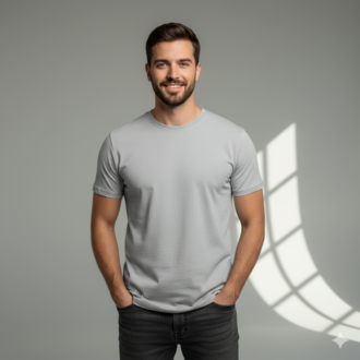 Premium Touch Unisex Gri Basic Tişört