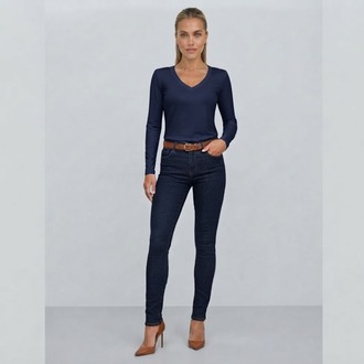 Premium Relax Fit V Yaka Uzun Kollu Tişört Lacivert