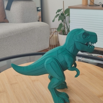 3D Baskı Low Poly T-Rex Dinozor Figürü - 20cm Yeşil Dekor Hediye