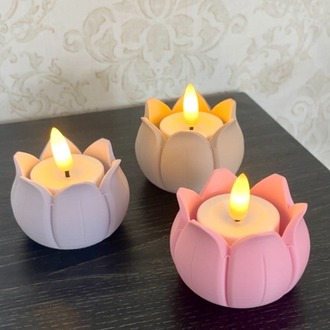 3'lü Dekoratif Lotus Mumluk | Pilli Mum Uyumlu Şık Tasarım