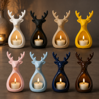 Geyik Figürlü LED Tealight Mumluk – Dekoratif Masaüstü Mum Standı
