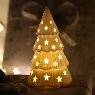 Yıldız Pencereli Yılbaşı Ağacı LED Mumluk – Dekoratif Christmas Tree Ambiyans Işığı
