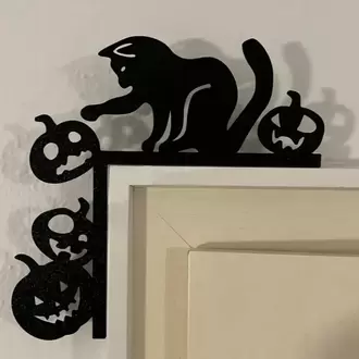 Halloween Kedi Kapı Köşe Dekoru – Siyah Kedi Kapı Pervazı Süsü