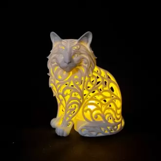 Dekoratif Işıklı Kedi Figürü | Pilli Mum Uyumlu Mandala Tasarım