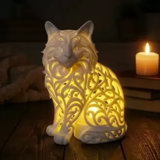 Dekoratif Işıklı Kedi Figürü | Pilli Mum Uyumlu Mandala Tasarım