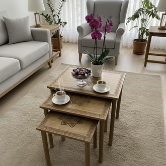 Lotus İşlemeli Zigon Sehpa