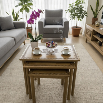 Lotus İşlemeli Zigon Sehpa