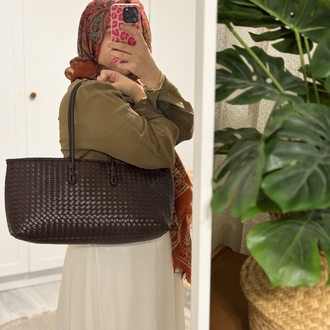 Strap Acı Kahve Örgü Model El Çantası