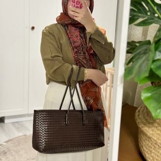 Strap Acı Kahve Örgü Model El Çantası