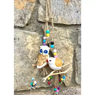 Bahçe Balkon Süsü Seramik Baykuş ve Serçe 2’li Set