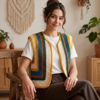 Crochet Vest Pattern PDF Two Piece Boho Sweater Chunky Sleeveless Cardigan Tutorial