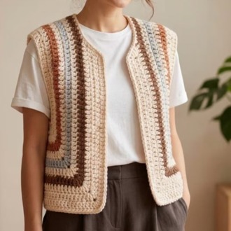 Crochet Vest Pattern PDF Two Piece Boho Sweater Chunky Sleeveless Cardigan Tutorial