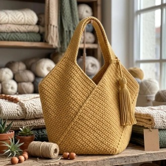 Handmade Crochet Tote Bag Pattern, Boho Chic Shoulder Bag
