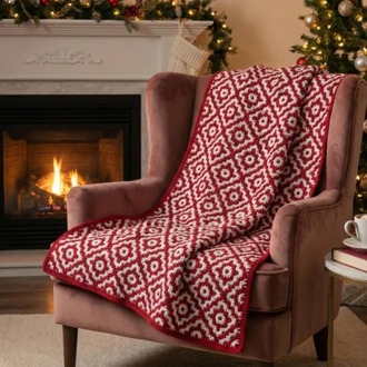 Scandinavian Style Crochet Blanket Pattern | Red and White Mosaic Afghan Blanket