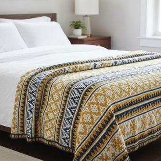 Modern Mosaic Crochet Pattern, Aztec Style Blanket, Mustard and Navy Blue Afghan PDF