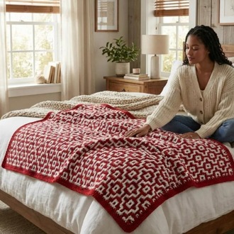 Scandinavian Style Crochet Blanket Pattern | Red and White Mosaic Afghan Blanket